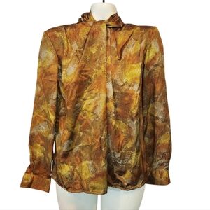Adolfo Elegant Brown and Gold Women's Blouse Size 6